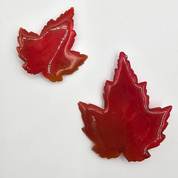 VTG 2PC Brooch Set Orange Red Gold Enamel Painted Maple Leaf Canadian Botanical - Picture 1 of 8